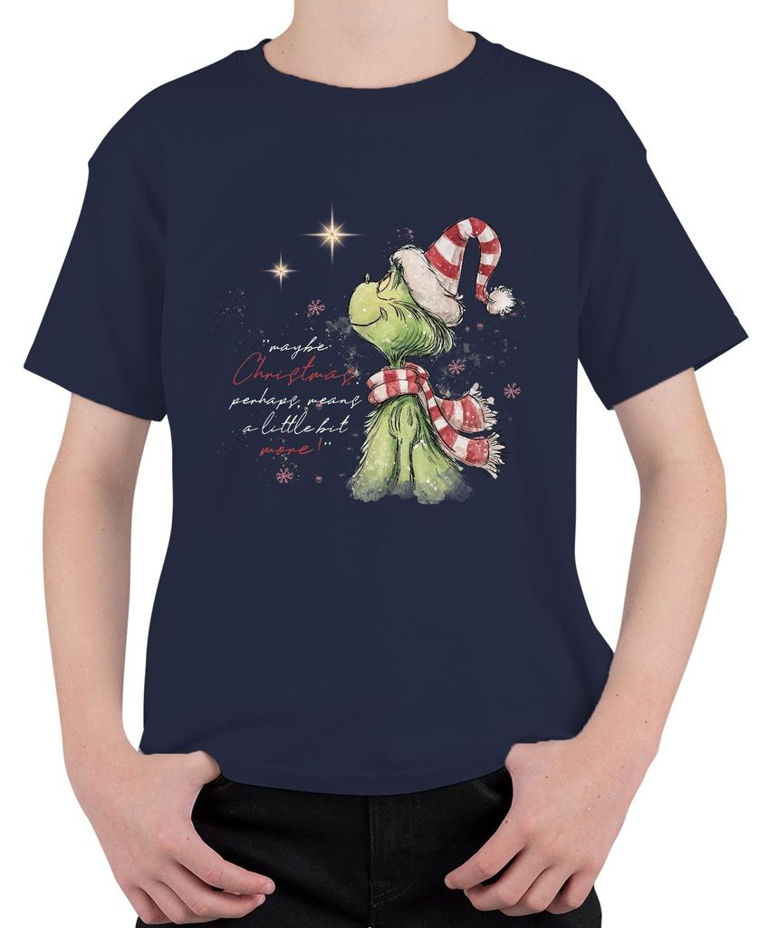 Grinch maybe Christmas means more Weihnachten Geschenk lustig Uni Kinder T-Shirt, Navy, 140