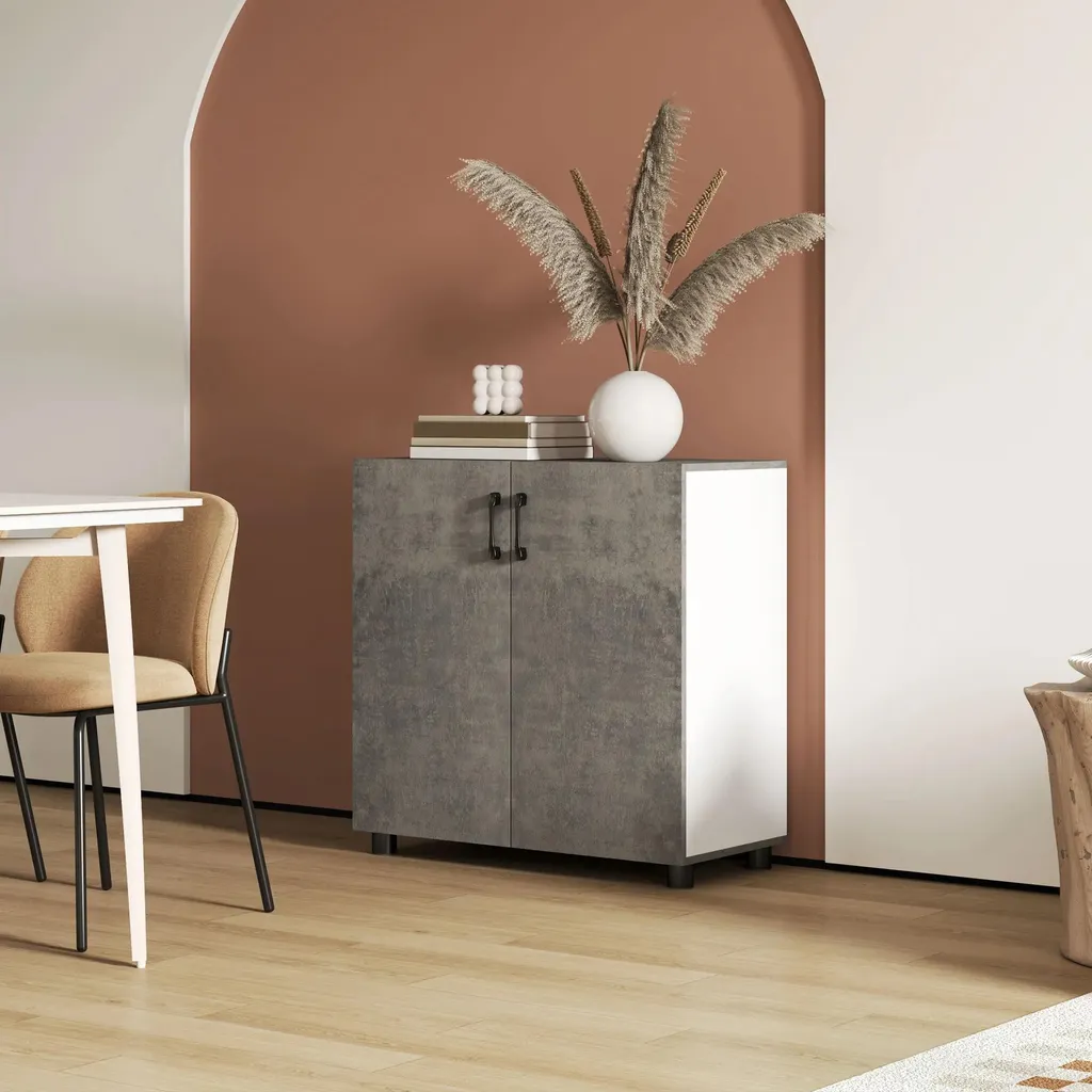 Buffet bas gris clair avec fermeture douce Soft-Close et tablette 80cm - 9