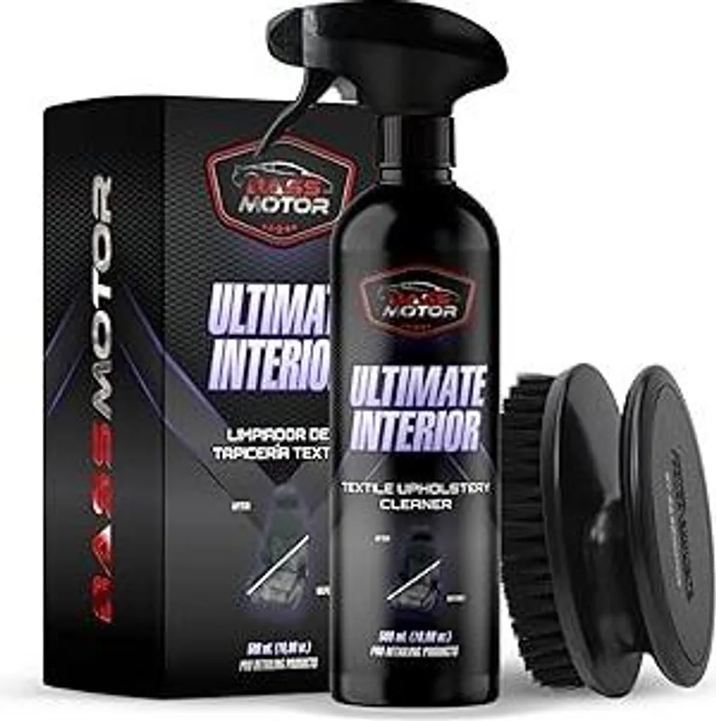Detergente BassMotor per rivestimenti tessili di sedili auto e tappetini, detergente per interni auto con set di spazzole incluso Facile da usare Profumo fresco - Ultimate Interior 500 ml + spazzola