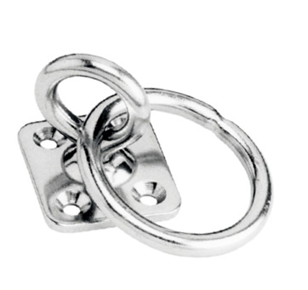 Augplatte eckig mit Wirbel und Ring, 40mm, Edelstahl A2