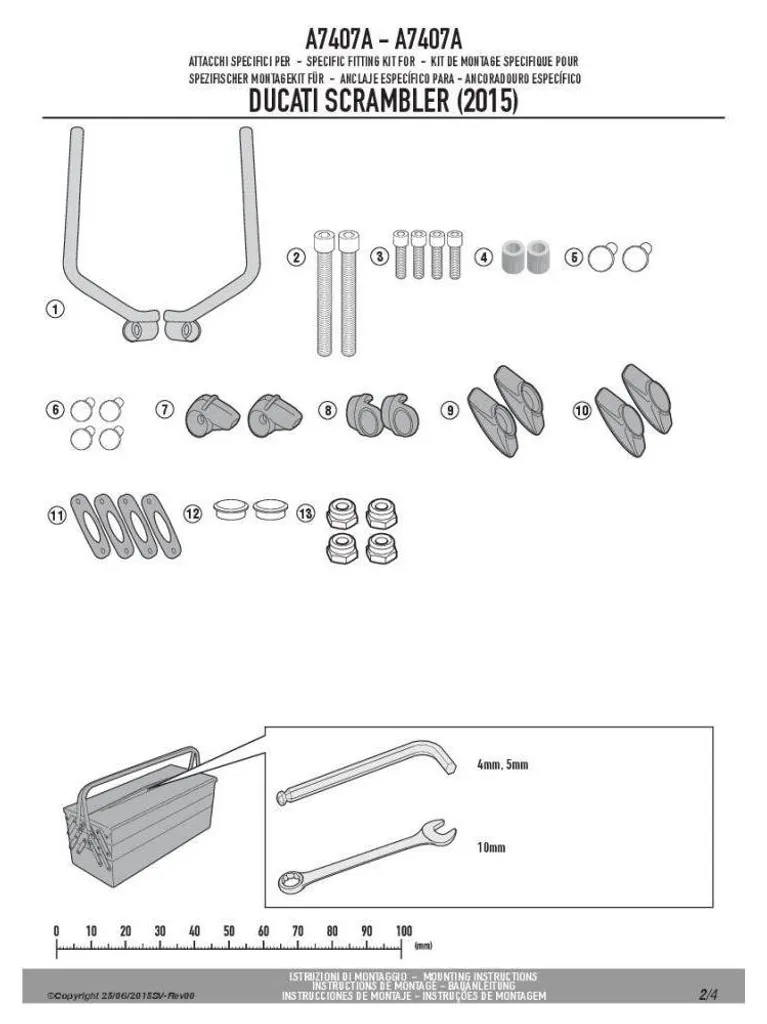 Support de montage GiVi 7407ASG pare-brise moto Ducati