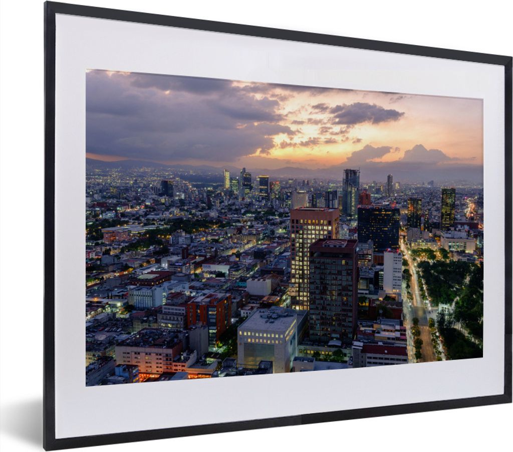 MuchoWow MuchoWow Gerahmtes Poster Skyline von Mexiko-Stadt 40x30 cm - Poster mit zchwarzem Bilderrahmen - Bilderrahmen - Poster im Rahmen