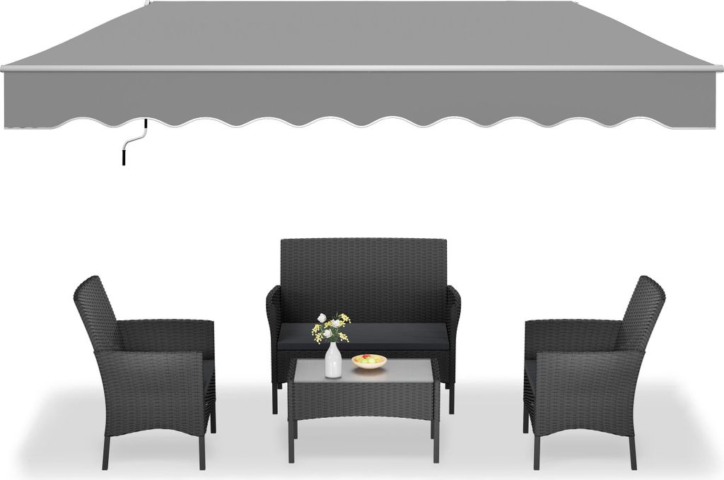 LARS360 3.6m*3m Hellgrau Gelenkarmmarkise Sonnenschutz Markisenabdeckung Klemmmarkise Aluminiumrahmen Polyester Wasserdicht Markise für Balkon Garten