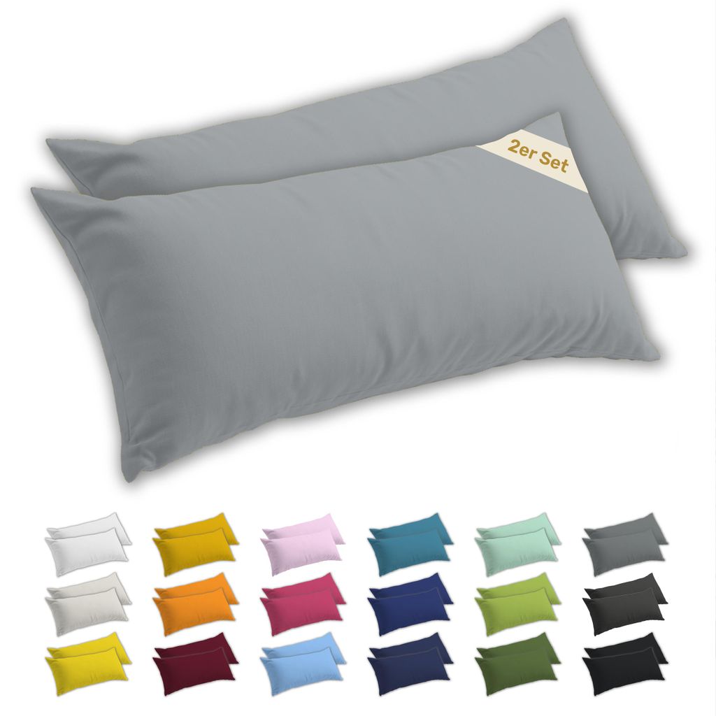Lavea 2er Set Seitenschläferkissen-Bezug 40x145 cm, 100% Baumwolle Jersey, YKK-Reißverschluss, Silber