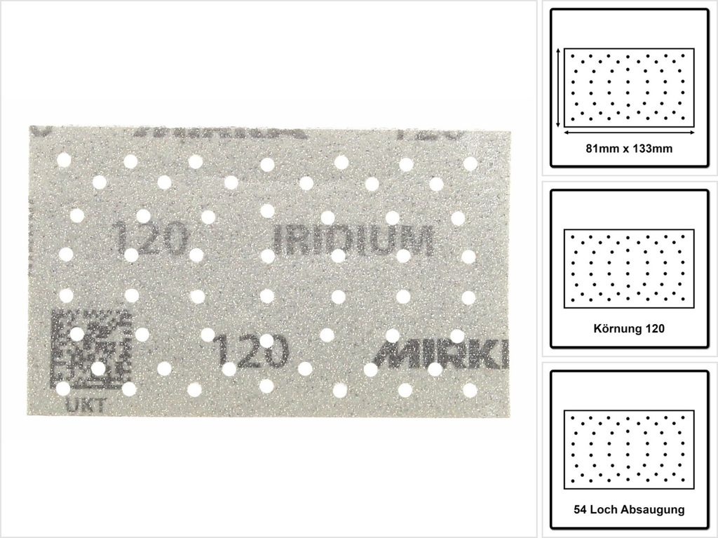 Mirka IRIDIUM Schleifstreifen Grip 81x133mm K120, 100 Stk. Produktbild 