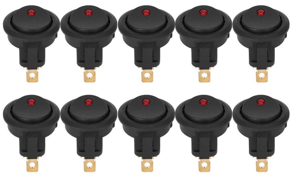 10 Stück runder Wippschalter, EIN/AUS, 12 V, wasserdicht, SPST-Schalter, LED-Beleuchtung, silberner Anschluss, 3-polig