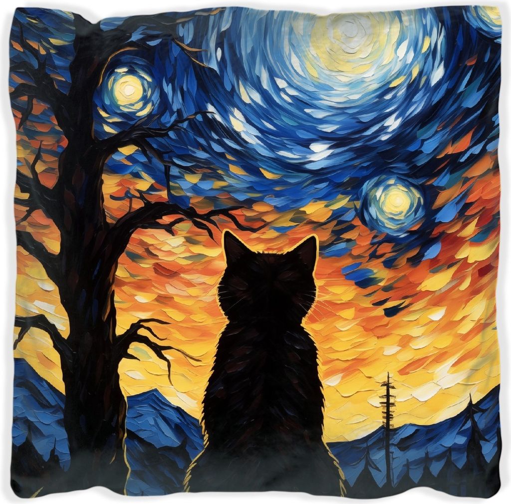 Wallario Premium Kissen, weiche Oberfläche, mit Motiv Katze im Sternenlicht, Größe: 40 x 40 cm, mit weißer Rückseite