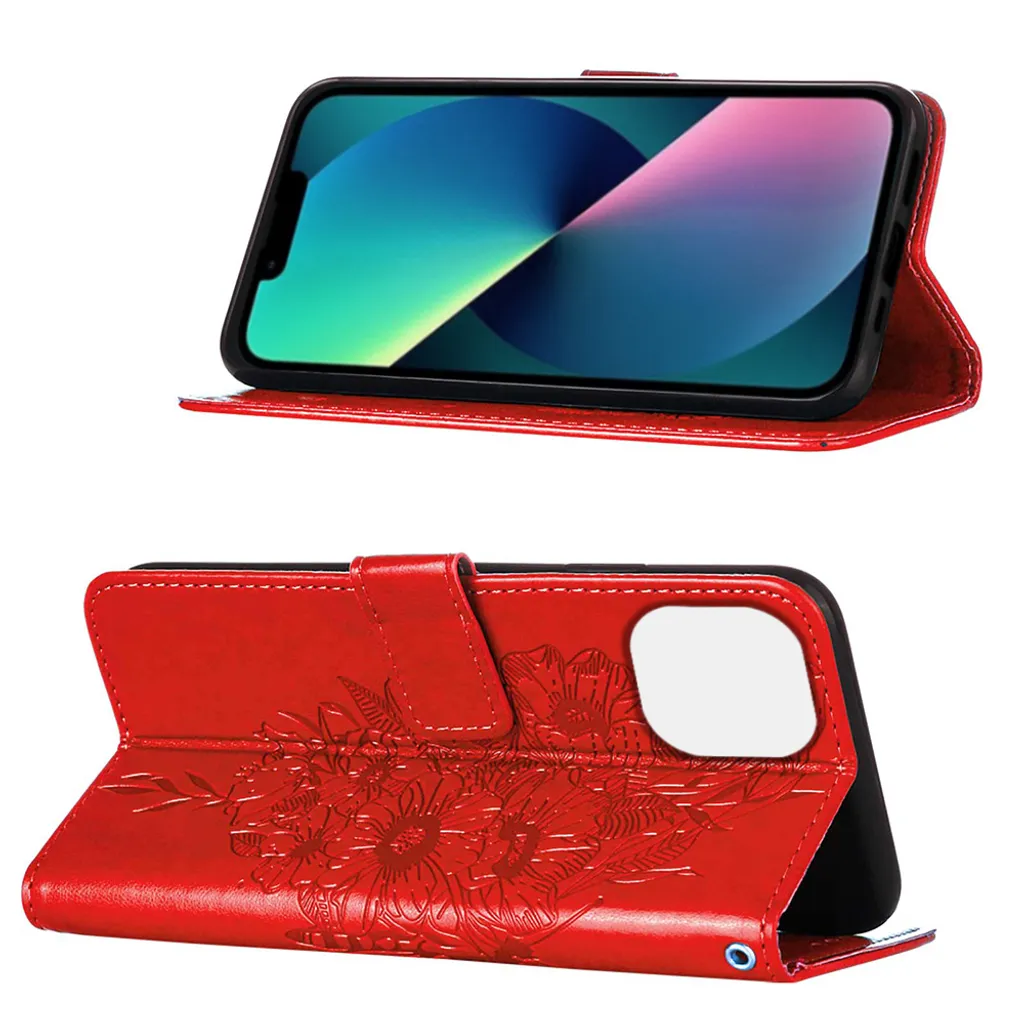 Custodia iPhone 14 Pro Max con Farfalla Rossa | Cover Flip Sicura - 2
