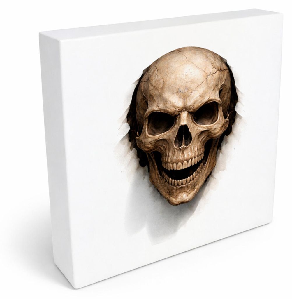 Klingenschädel Totenkopf 2 Holzbild in 20x20 cm zum Stellen oder Aufhängen