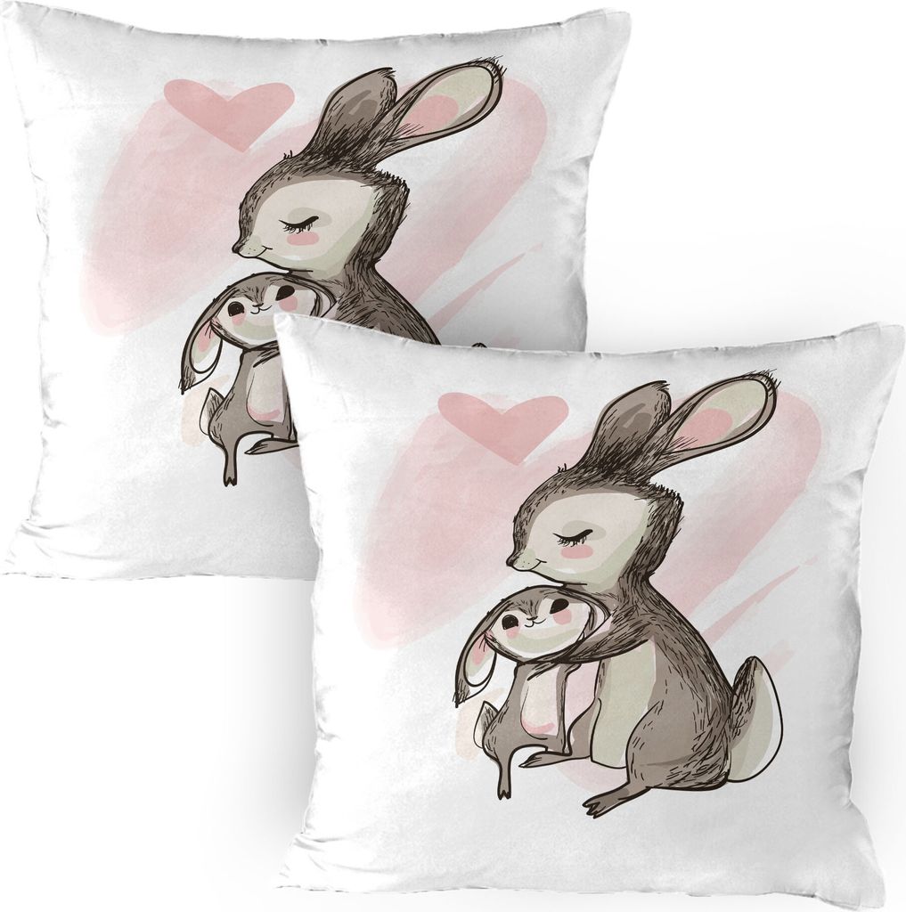 ABAKUHAUS Muttertag Kissenbezug Packung mit 2, Skizzieren Sie die Grafik eines jungen Hasen mit seiner Mutter Happy Mother `s Day Theme, Dekorative...