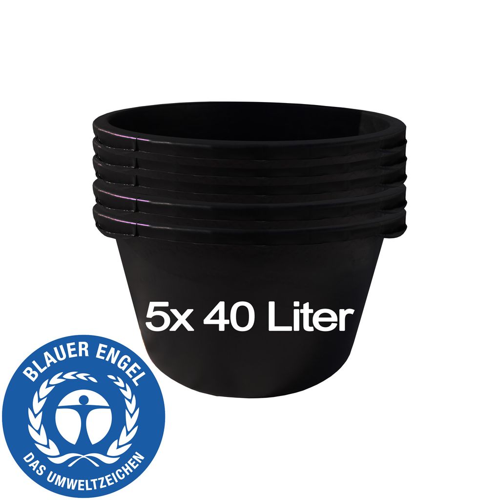 5 Stk. 40 Liter Mörtelkübel Baueimer Mörteleimer Putzeimer Maurereimer Eimer Pflanzkasten