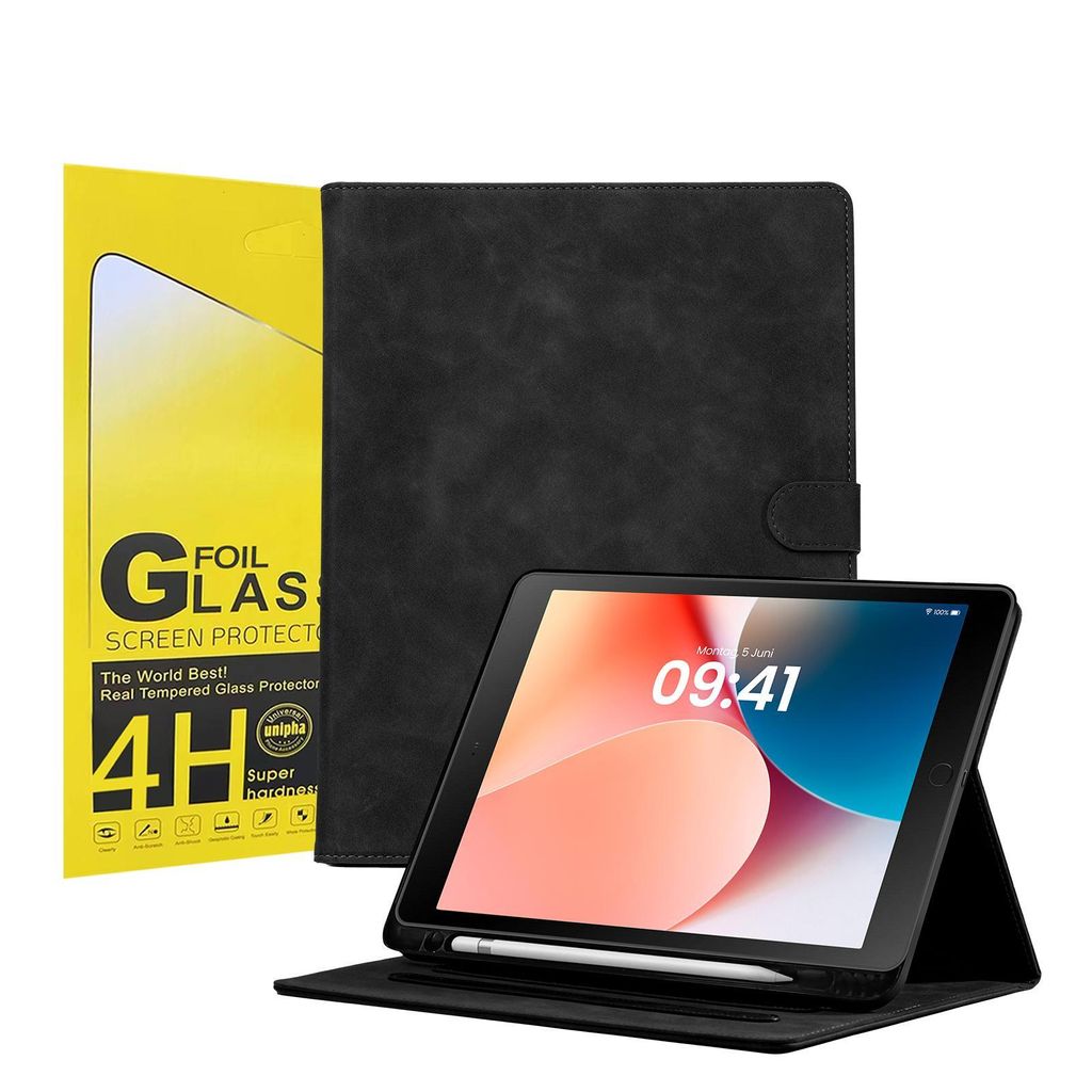 LBH Tablet Schutzhülle + 2x 4H Displayfolie für Apple iPad 7/8/9. Gen 10.2 Zoll Cover Case Schutz Tablet Farbe: Schwarz