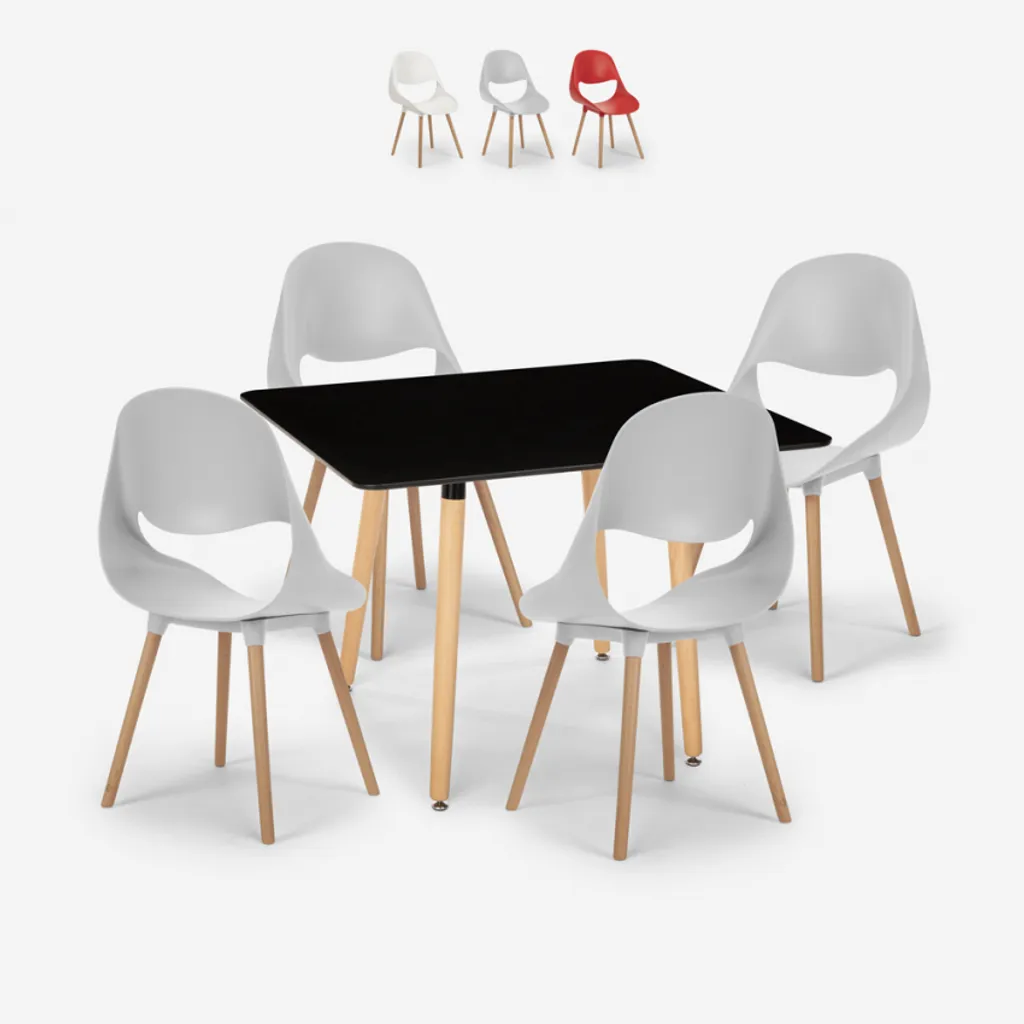 Table carrée 80x80cm et 4 chaises Dax Dark gris pour salle à manger