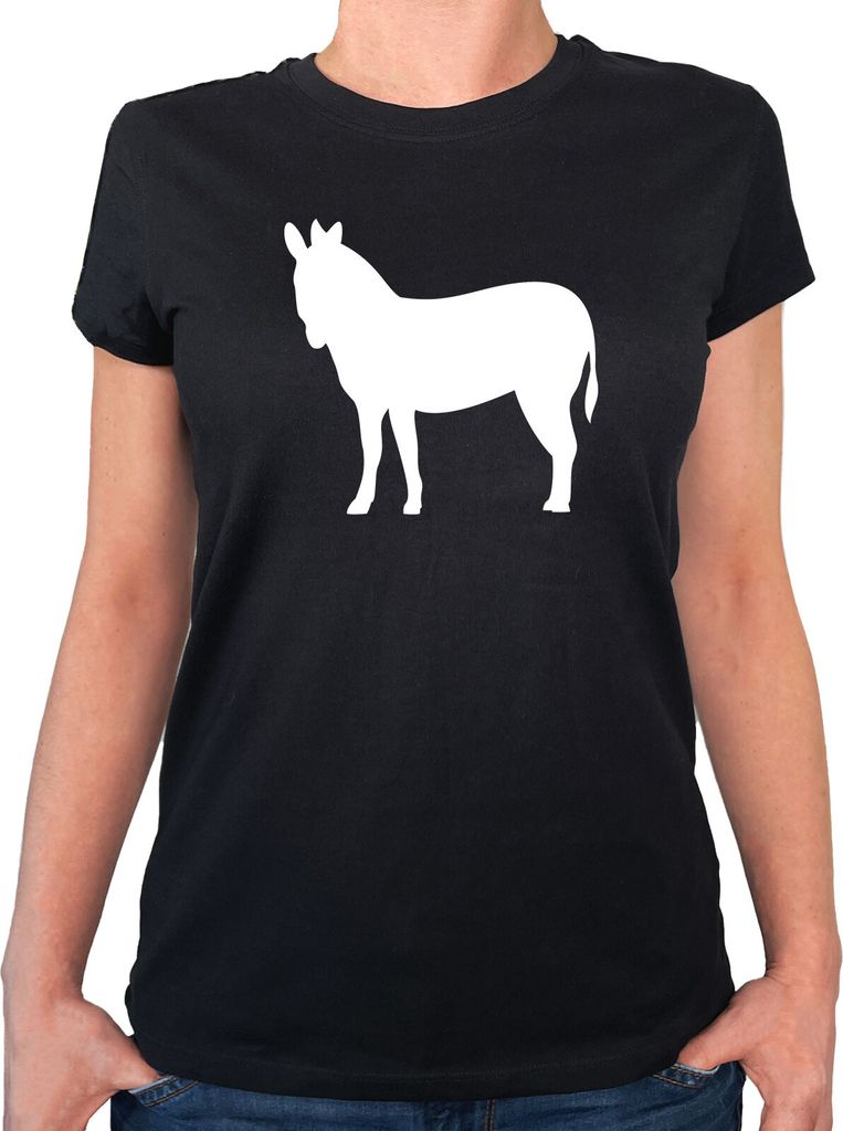 Huuraa Damen T-Shirt Esel Silhouette XS Black Bio Baumwolle Fairtrade Damenshirt Geschenkidee