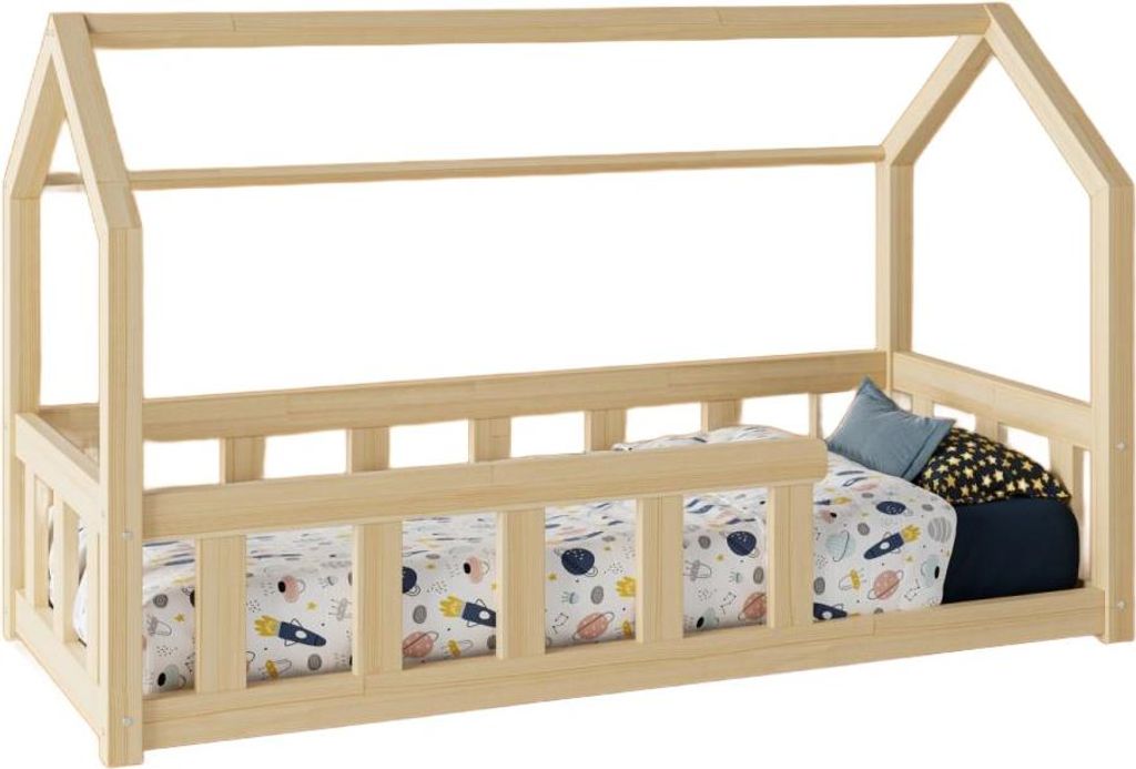 Kinderbett TRANO DP | Hochwertiges Hausdesign mit Schutzbarrieren | Ökologisches Kiefernholz, | Einfache Montage | 80x180 cm