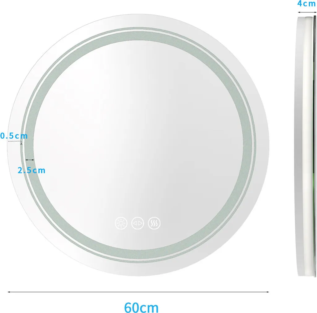 Miroir LED Rond Antibuée 60 cm Tactile IP56 Économie d'Énergie - 9
