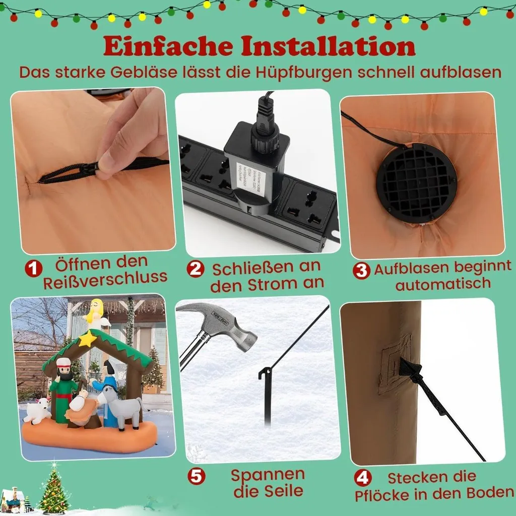 Crèche de Noël gonflable 180 cm résistante aux intempéries avec LED blanc - 5