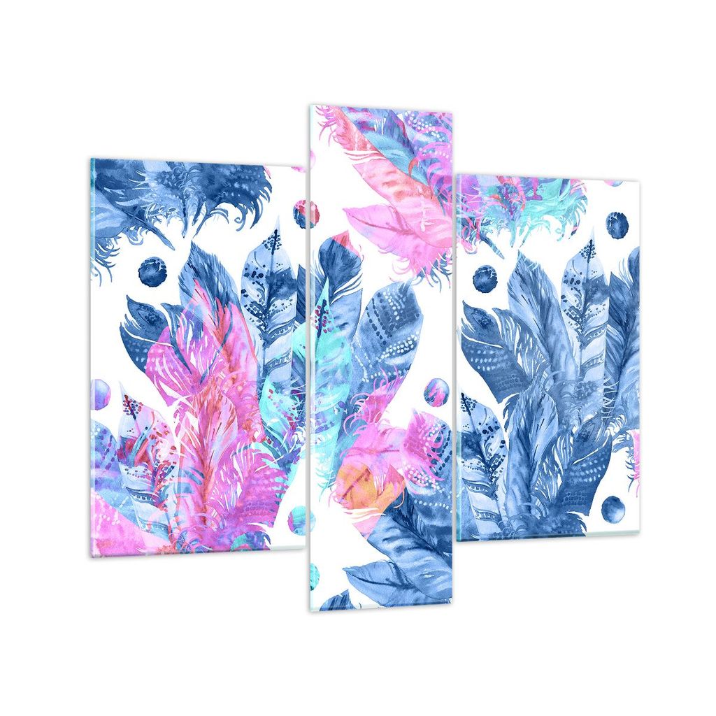 Bilder auf glas - Federn Vögel Bunt Komposition - 95x80cm - Glasbilder - Wandbilder - Kunstdruck - zum Aufhängen bereit - Wanddekoration aus Glas...