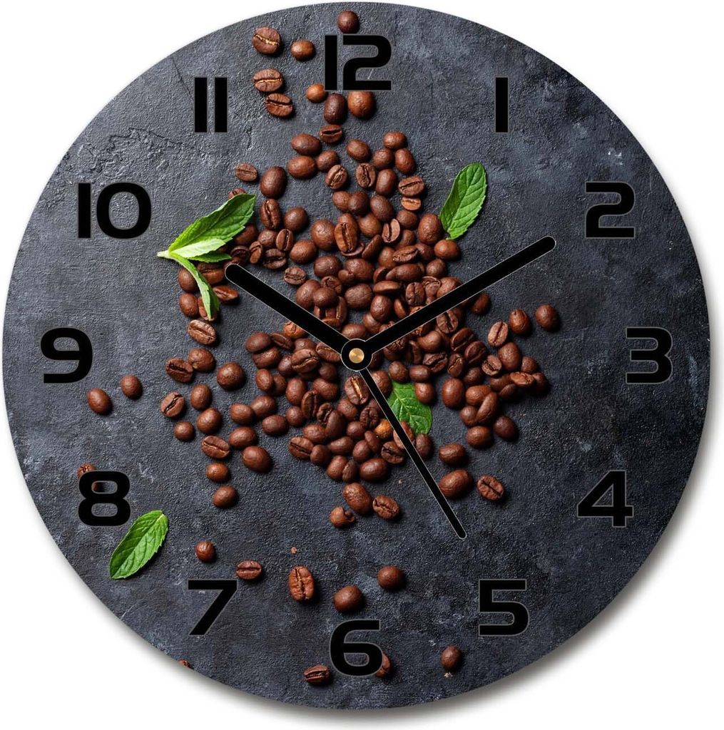 Wanduhr aus Glas 30fi Glasbild Glasuhr Gehärtetes Glas - schwarze-zeiger - Coffee beans