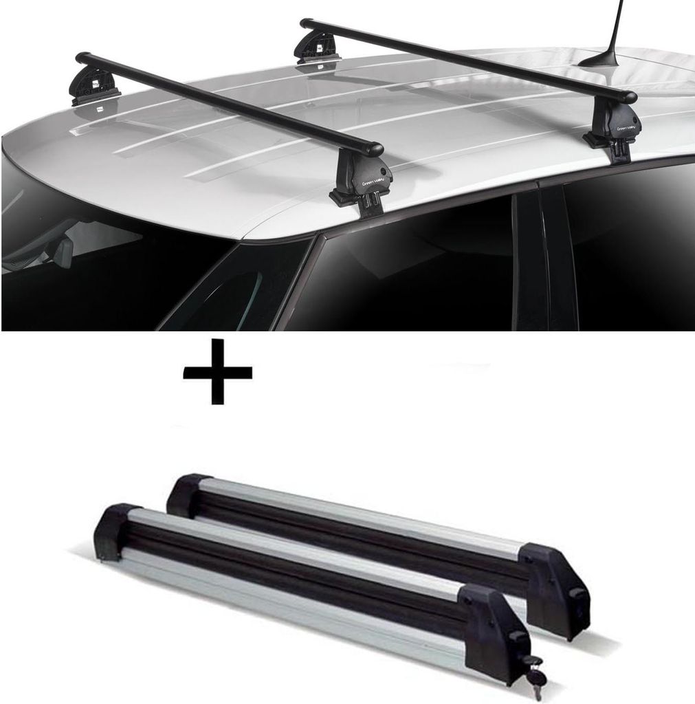 Skiträger ausziehbar + Dachträger VDP EVO Stahl kompatibel mit Audi A4 (B6) 4 Türer 2000-2004