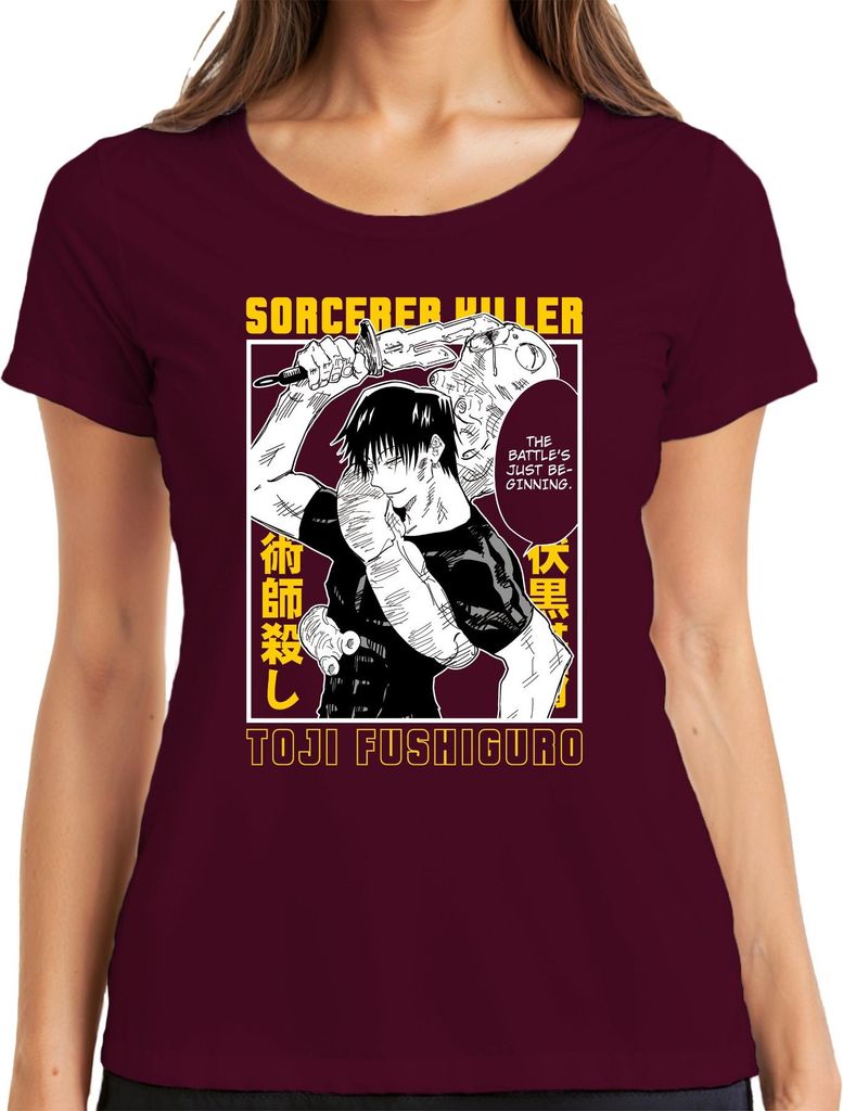 Toji Fushiguro Sorcerer Killer Anime Ästhetik Manga Geschenk Düster Damen T-Shirt, Burgundy, 3XL