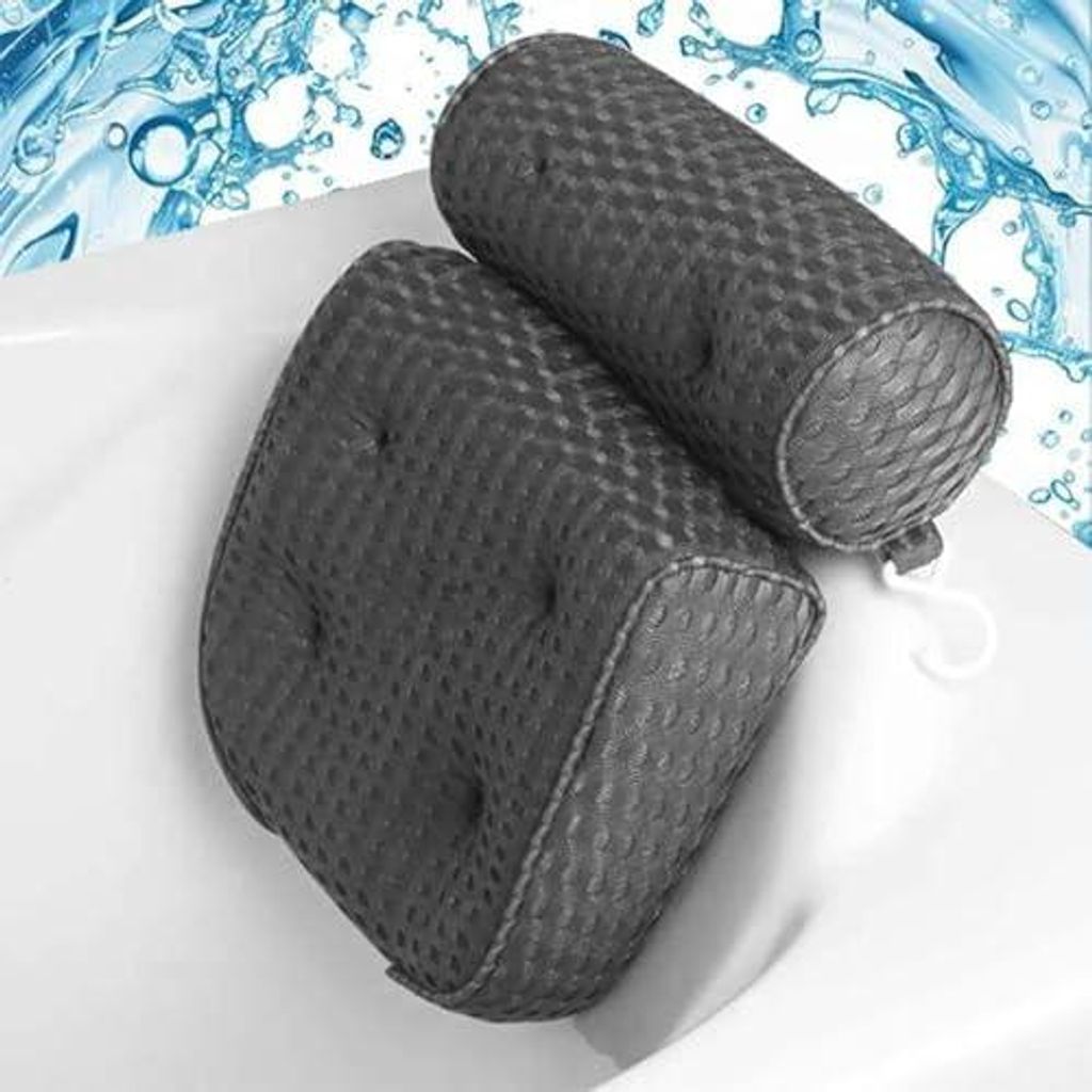 Badewannenkissen aus weichem Memory-Schaum, rutschfest, für Nacken und Rücken, mit 4D-Belüftung und 6 Bechern, Grau (Grau)