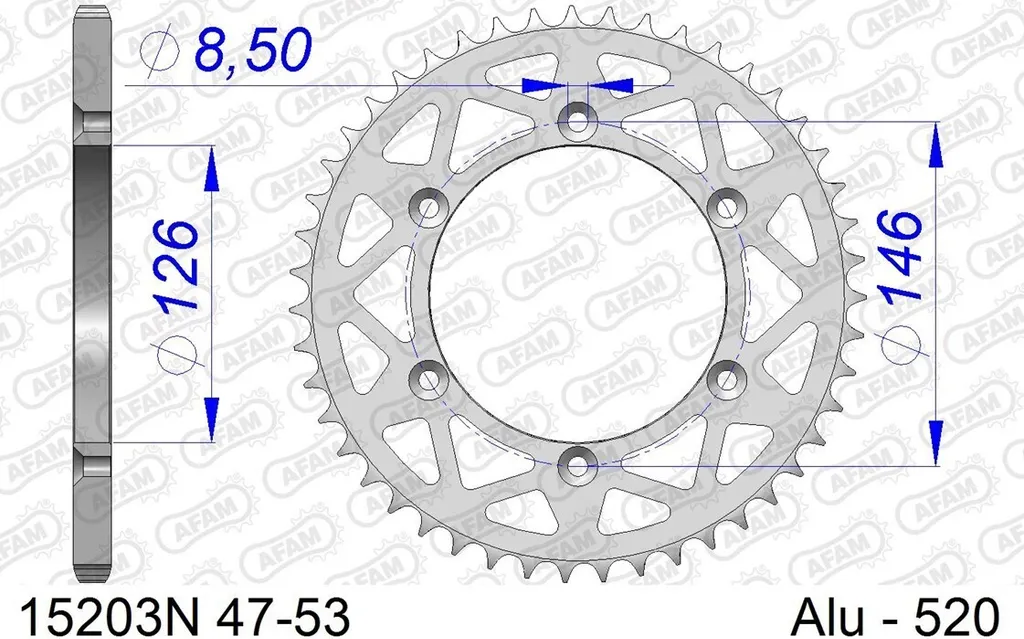 Couronne Alu AFAM 520 - 49Z Silber 15203N-49 ID 126 LK 146 pour Moto