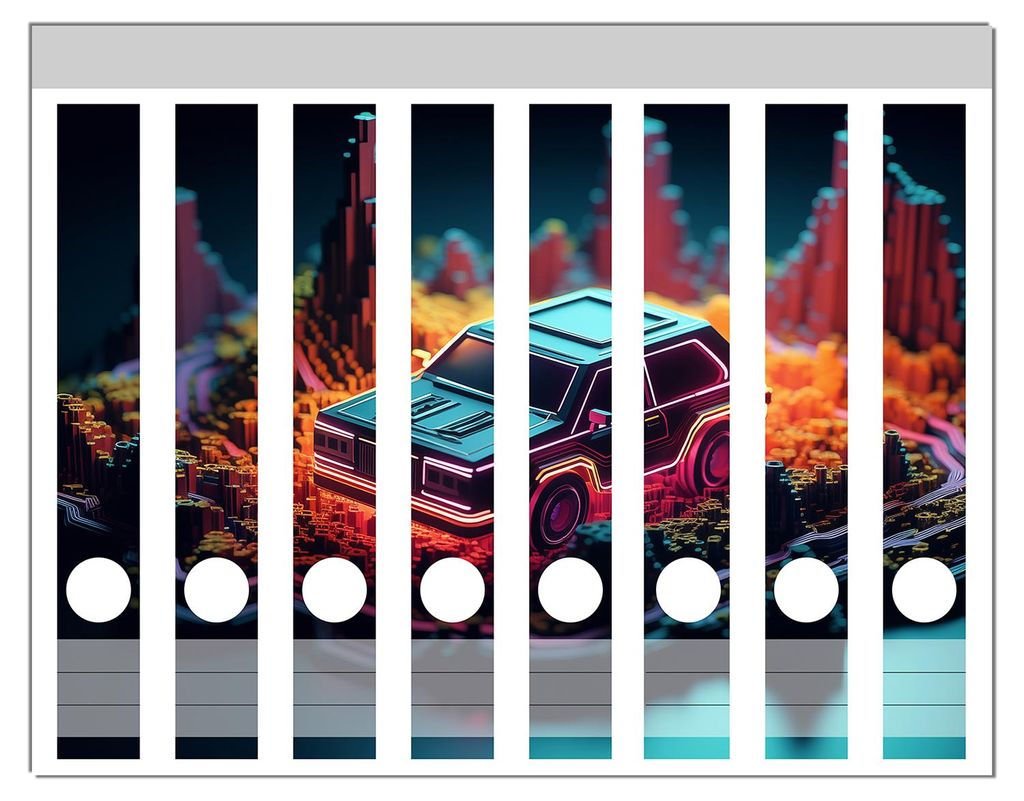 Wallario Ordnerrücken Sticker, selbstklebend für schmale Ordner, 8 Stück, Motiv Pixel-Roadtrip