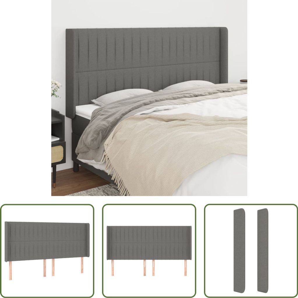 The Living Store Kopfteil mit Ohren Dunkelgrau 163x16x118/128 cm Stoff