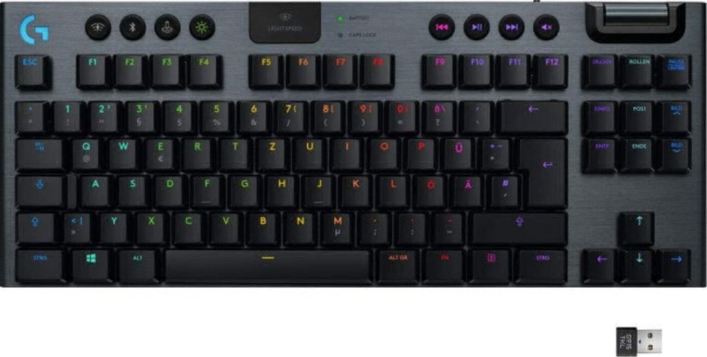 A top-down view of a gaming keyboard.