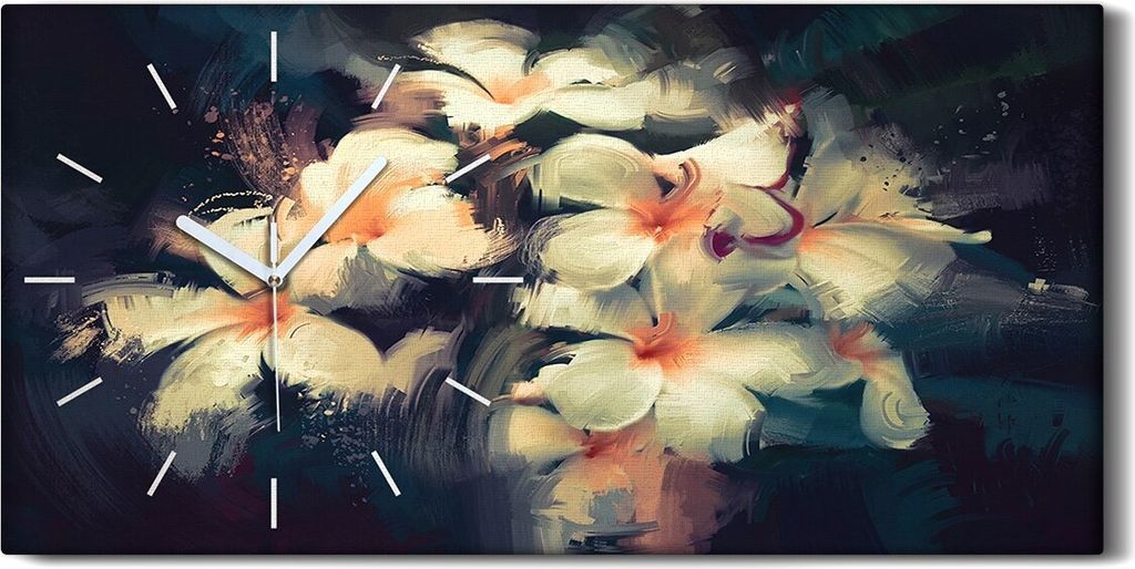 Wandbild Leinwand Bilder Wanduhr 60x30 Kunst Gemälde weiße Blumen im Dunkeln - weiße Hände