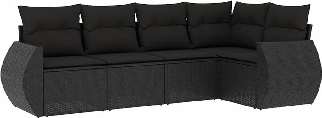 vidaXL 5-tlg. Garten-Sofagarnitur mit Kissen Schwarz Poly Rattan