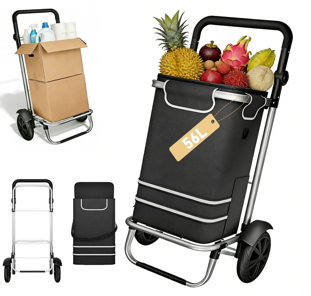UISEBRT Faltbarer Einkaufstrolley Einrad, Schwarz, 56L Produktbild 