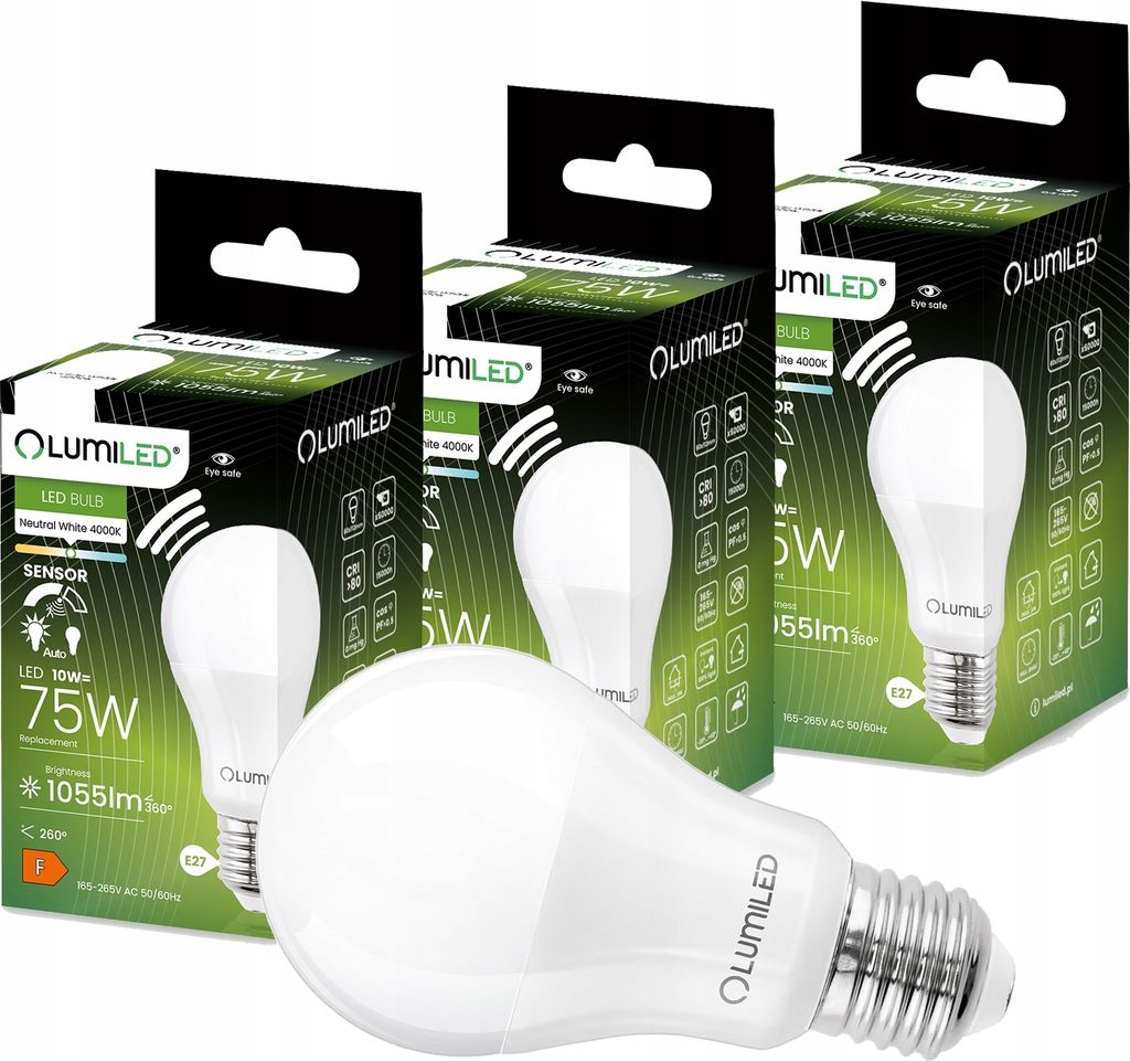 LUMILED 3-pack E27 LED žárovky se senzorem pohybu a Obrázek produktu 