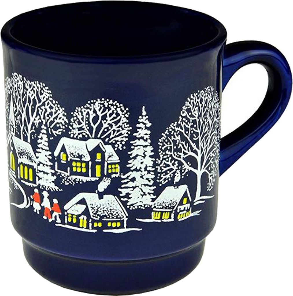 Produktbild Glühweintasse Kobaltblau Wintermotiv und Füllstrich 200ml