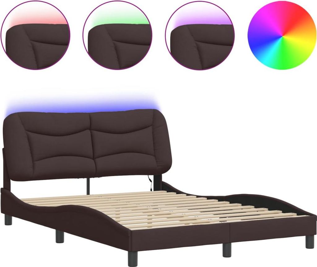 vidaXL Bettgestell mit LED ohne Matratze "Hvar" Dunkelbraun 140x190 cm Stoff