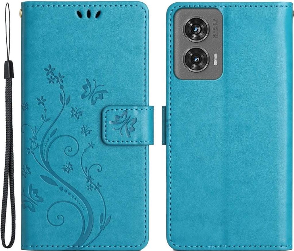 Motorola Edge 50 Fusion Hülle - Coverup Blumen & Schmetterlinge Klapphülle - Blau