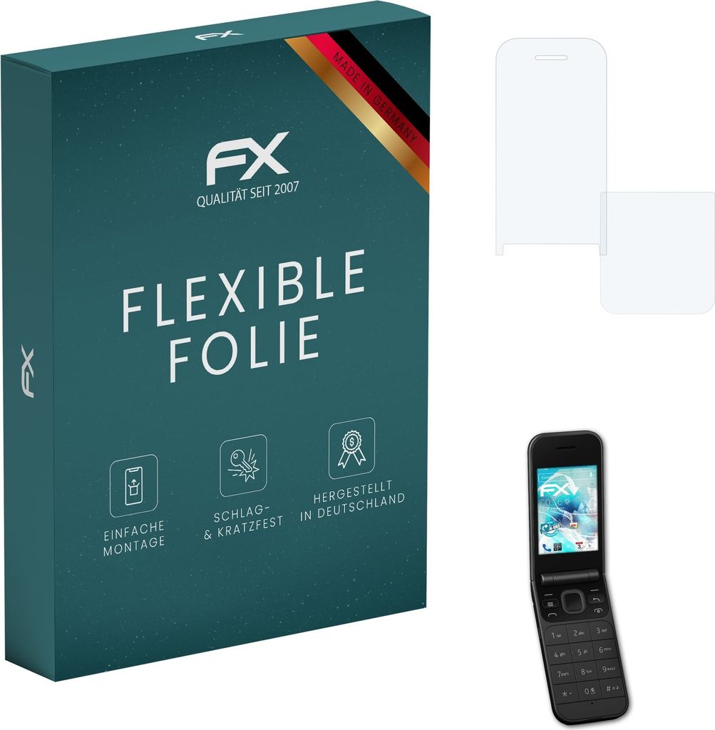 atFoliX FX-ActiFleX 3x Schutzfolie kompatibel mit Nokia 2720 Flip Folie