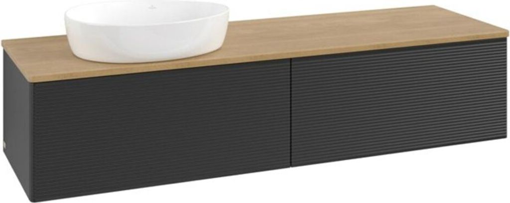 V&B Waschtischunterschrank mit Frontstruktur -Beleuchtung Antao 160x50cm, WBP-farbe hon. Oa, bla m Lac
