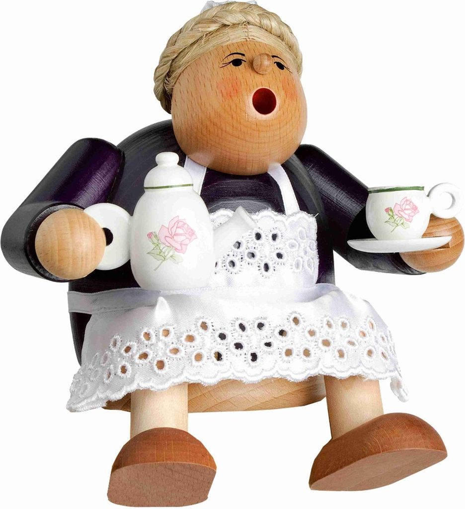 KWO - Räuchermann Kantenhocker Kaffeesächsin, Holzkunst, 14cm