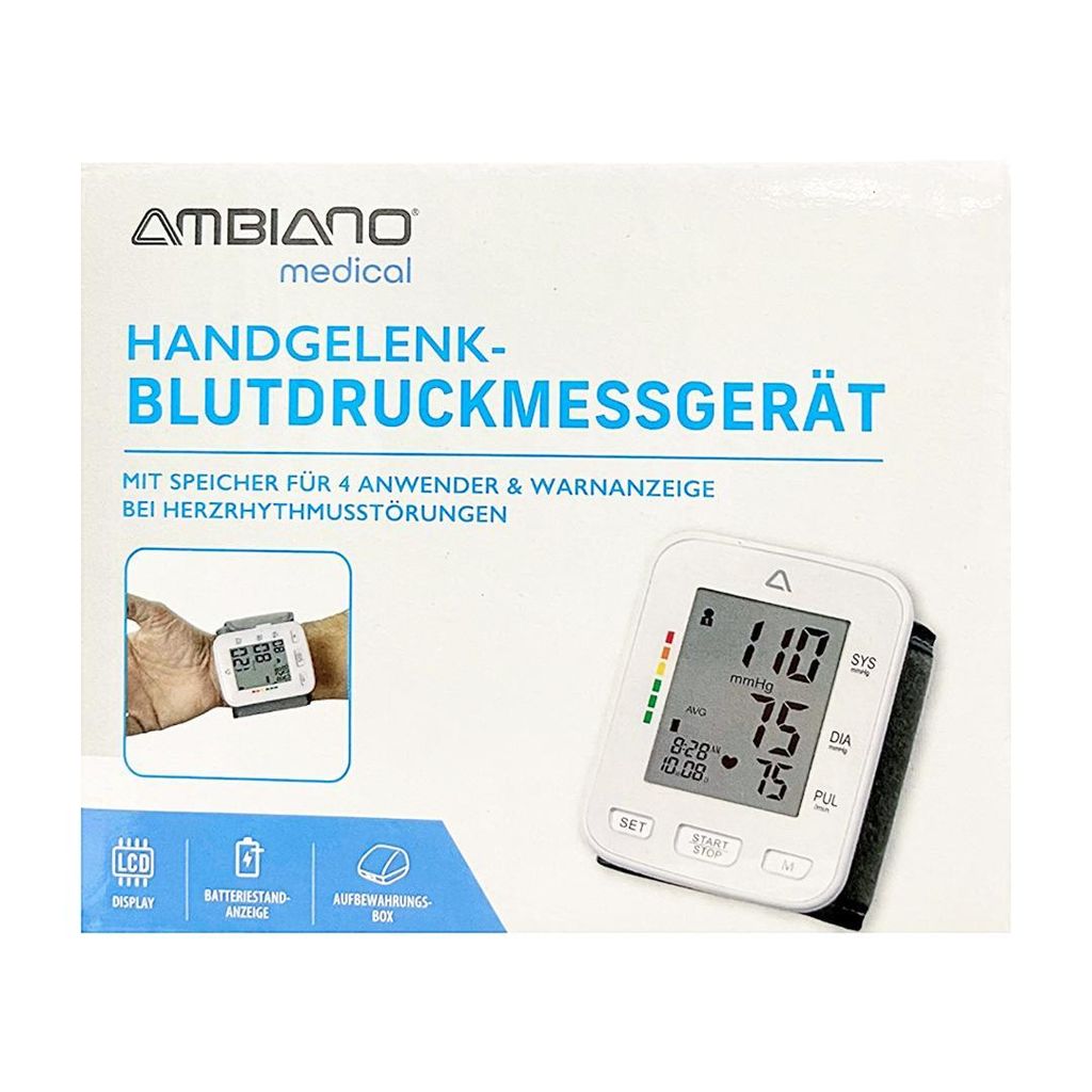 AMBIANO Medical Handgelenk Blutdruckmessgerät Inklusive Batterie Neu