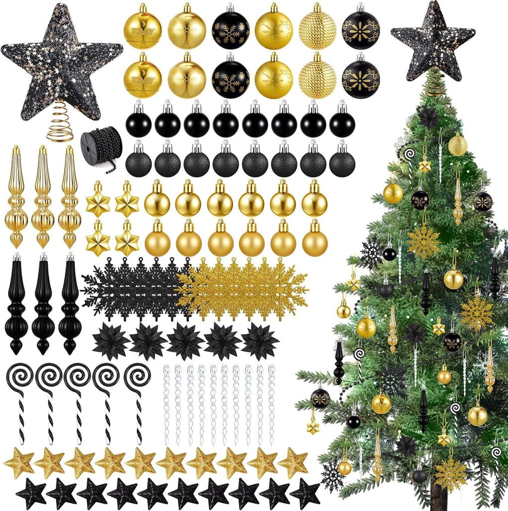 Sada 104 vianočných ozdôb na stromček, gule 3–20 cm, Obrázok produktu 