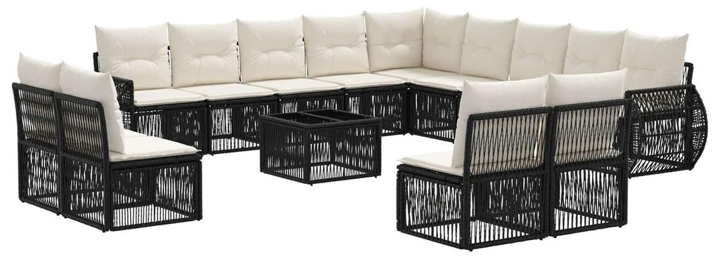 vidaXL Gartensofa-set 14 pcs Schwarz und Cremeweiß Poly-Rattan