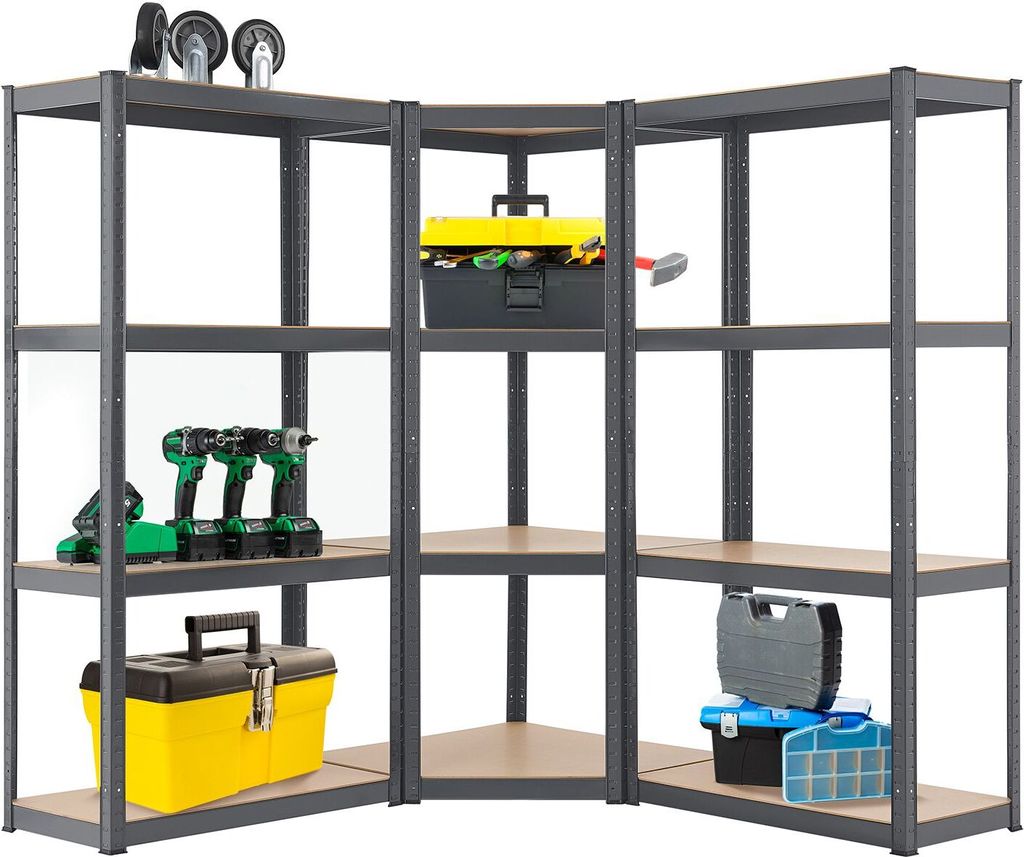 Juskys 3er Metall Regalsystem Easy - 1 Eckregal & 2 Lagerregale - 960 kg - Grau