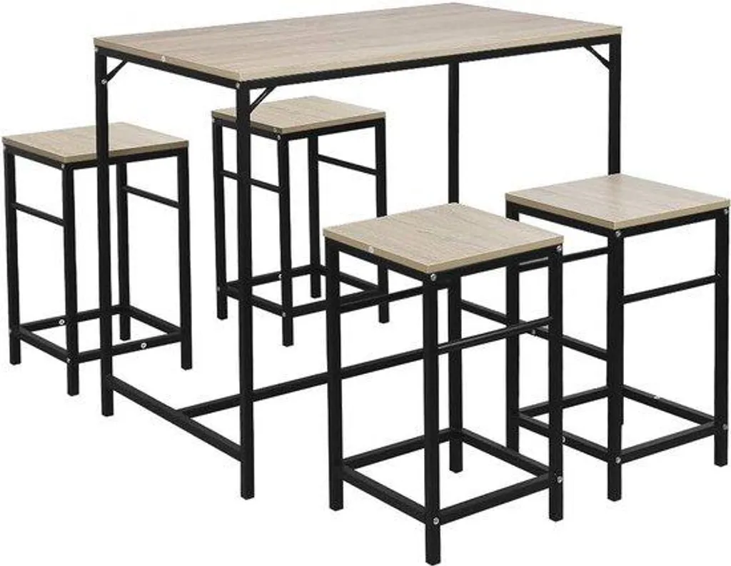 Ensemble de balcon avec 4 chaises, repose-pieds et table à manger noire