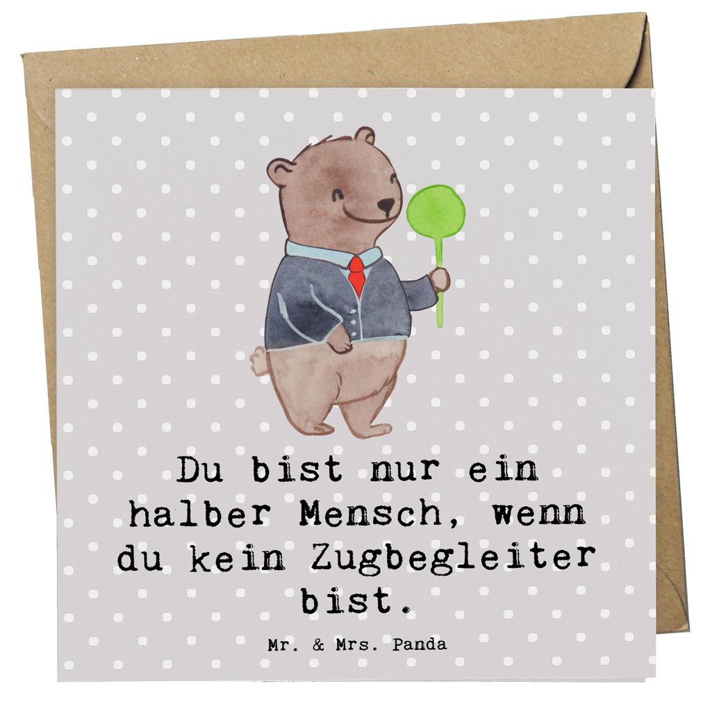 Mr. & Mrs. Panda Klappkarte Zugbegleiter Herz - Grau Pastell - Geschenk, Grußkarte, Glückwunschkarte, doppelkarte, faltkarte, anlasskarte