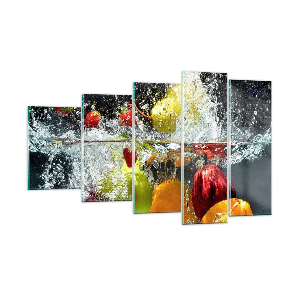 Bilder auf glas - Früchte Wasser Spritzer Essen - 100x60cm - Glasbilder - Wandbilder - Kunstdruck - zum Aufhängen bereit - Wanddekoration aus Gla...