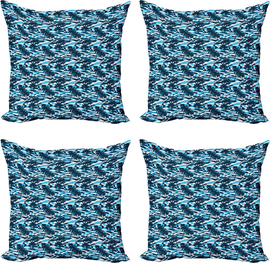 ABAKUHAUS Palme Kissenbezug Set (4 Stück), Geometric Blue Shades, Moderner Doppelseitiger Digitaldruck, 60 cm x 60 cm, Blau Dunkelblau Weiß