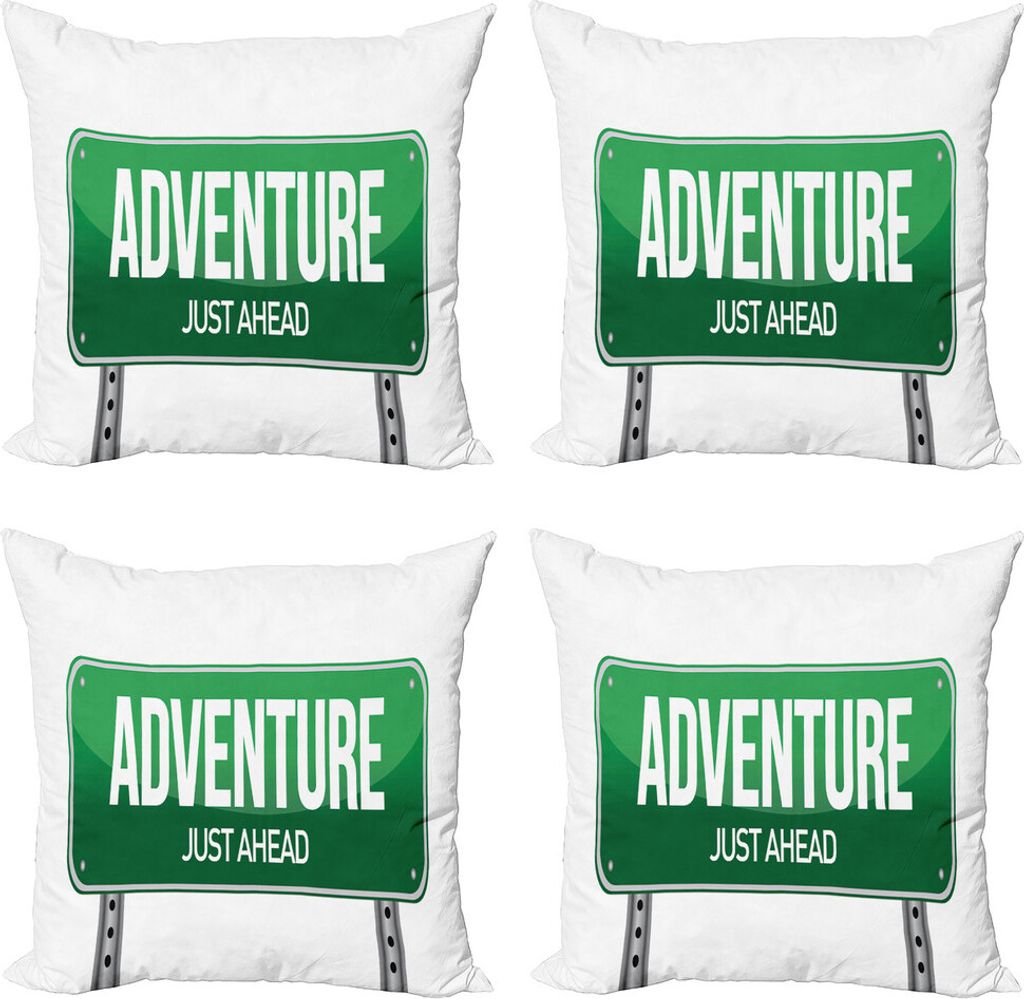ABAKUHAUS Abenteuer Kissenbezug Set (4 Stück), Aushängeschild Reise Autobahn, Moderner Doppelseitiger Digitaldruck, 40 cm x 40 cm, Weiß Jäger-G...