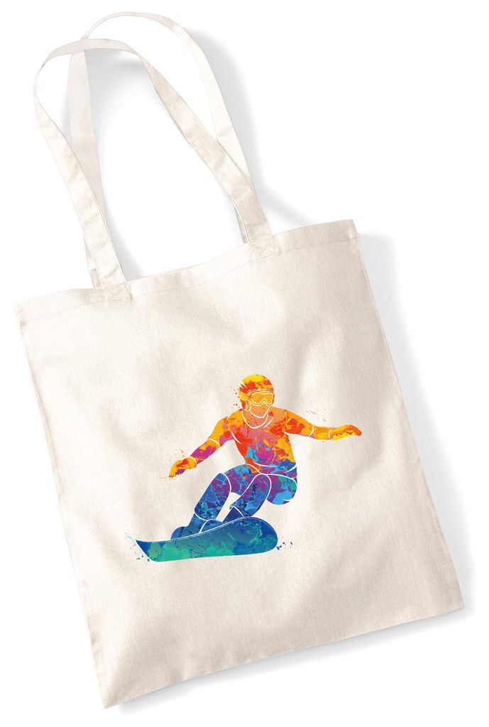 Huuraa Jutebeutel Snowboarden bunte Silhouette 10 Liter Natural Baumwolle Tasche Geschenkidee